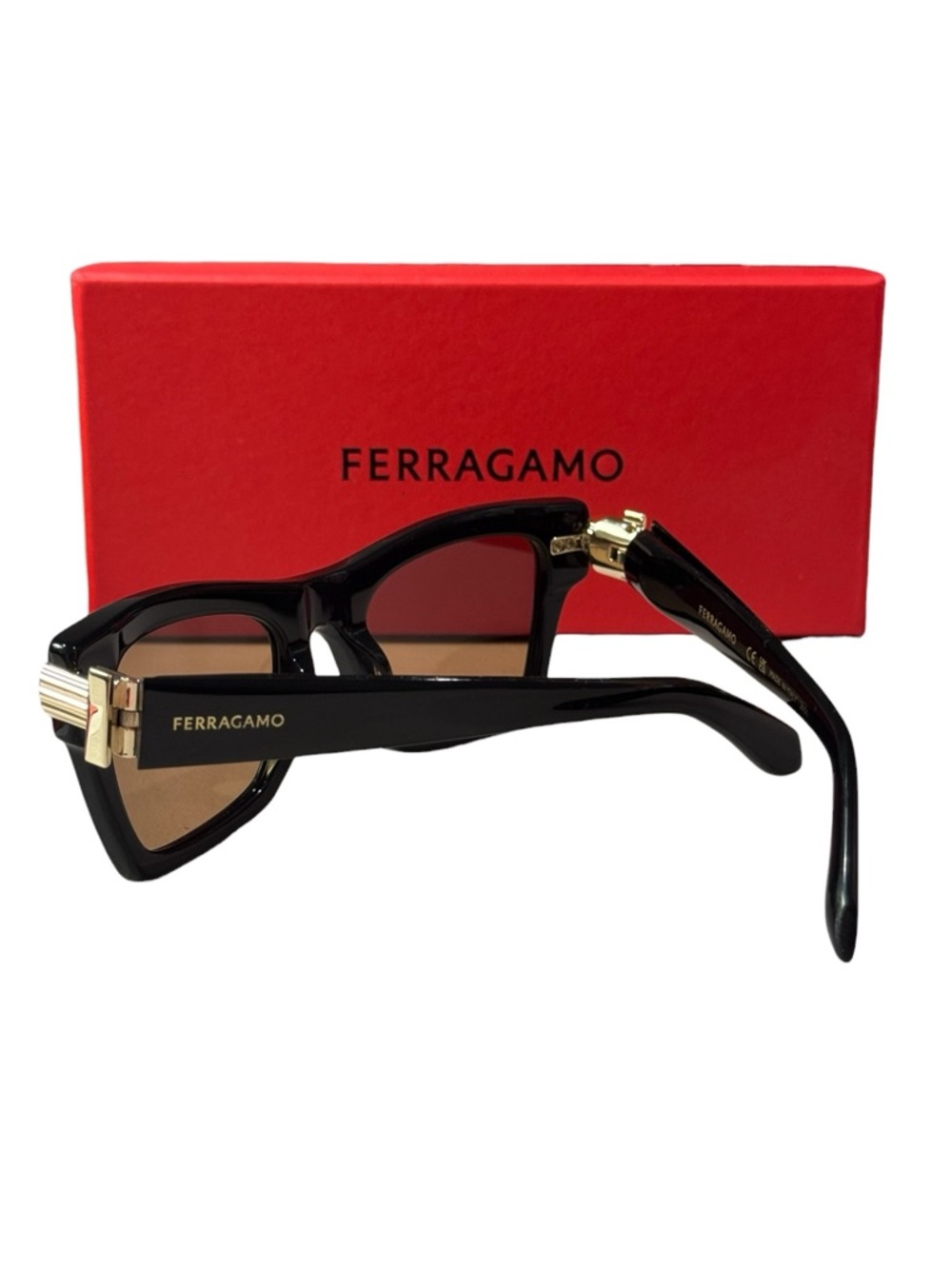 Salvatore Ferragamo SF2013S Black Gold Square Brown Lens 52 mm Sunglasses NIB - Picture 6 of 15